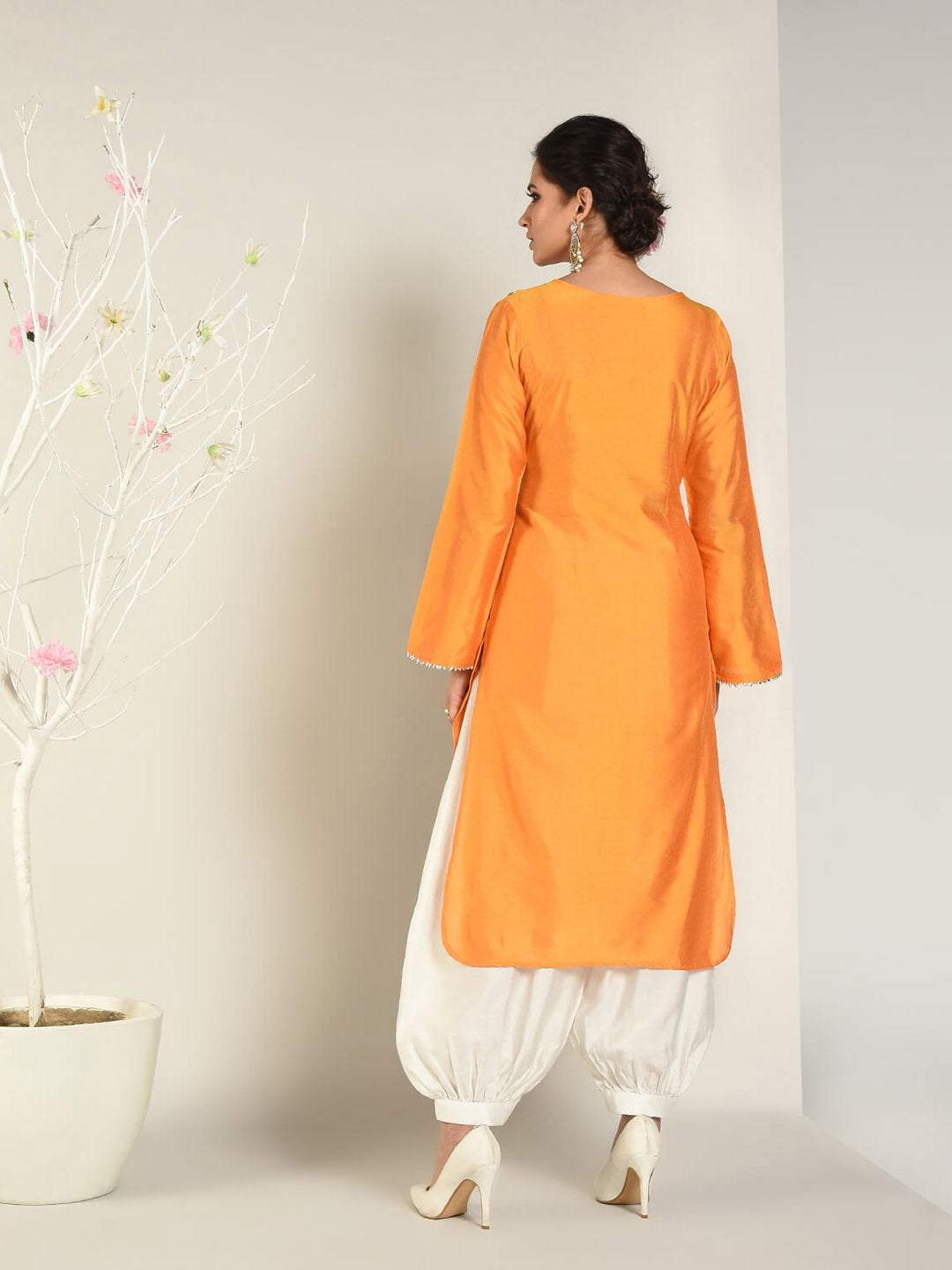 Turmeric Banarasi Panelled Kurta with Pathani Pants