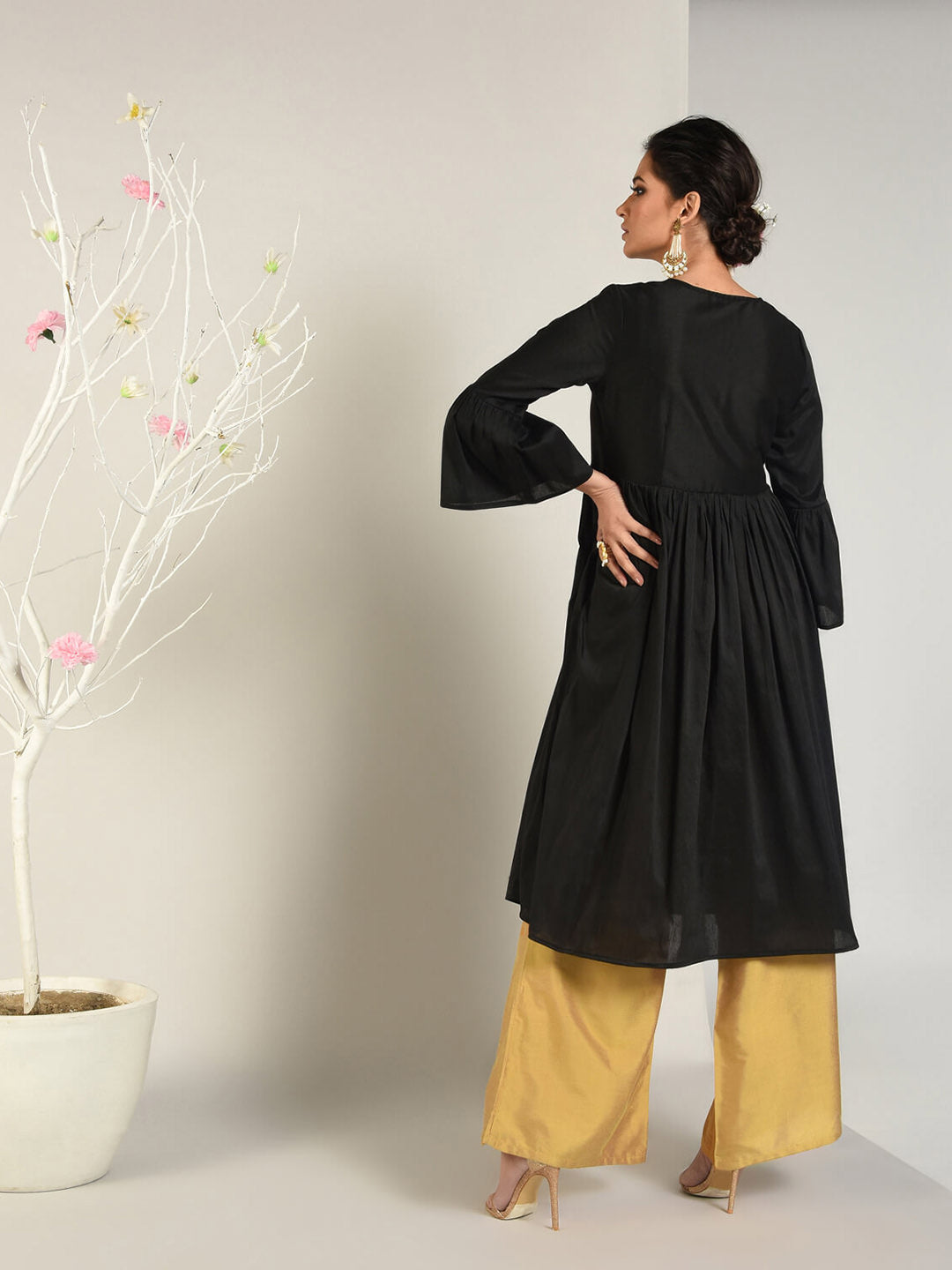 Abhishti Cotton Silk Kurta with Gathered Bell Sleeve Set