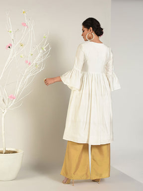 Abhishti Cotton Silk Kurta with Gathered Bell Sleeve Set