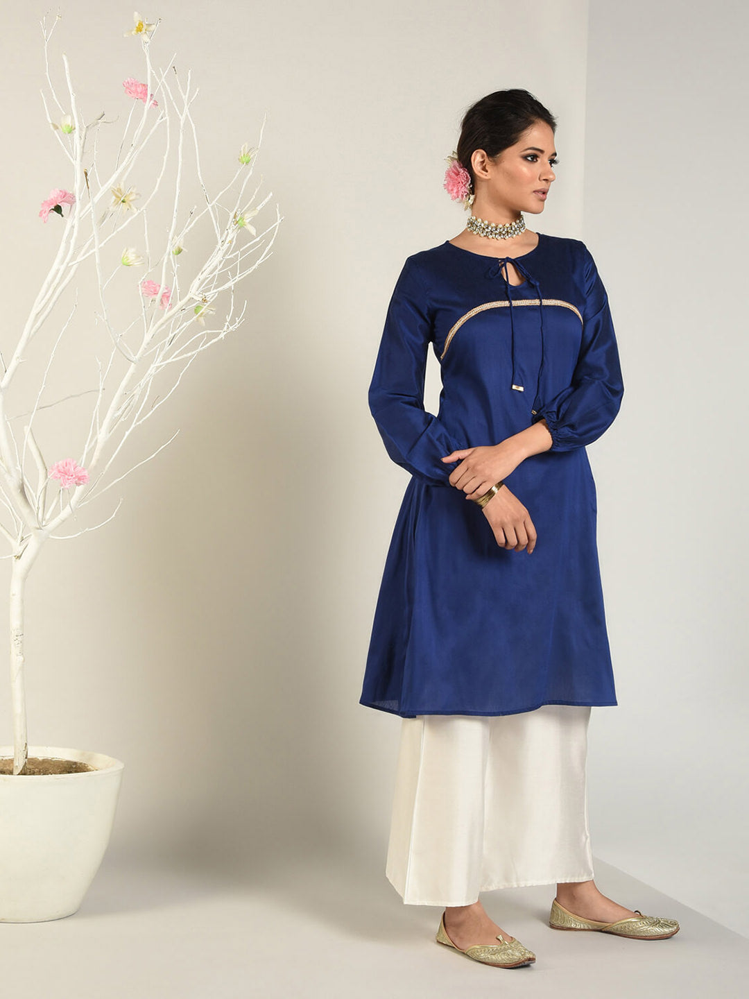 Abhishti Cotton Silk A-line Kurta with Bishop Sleeves Set