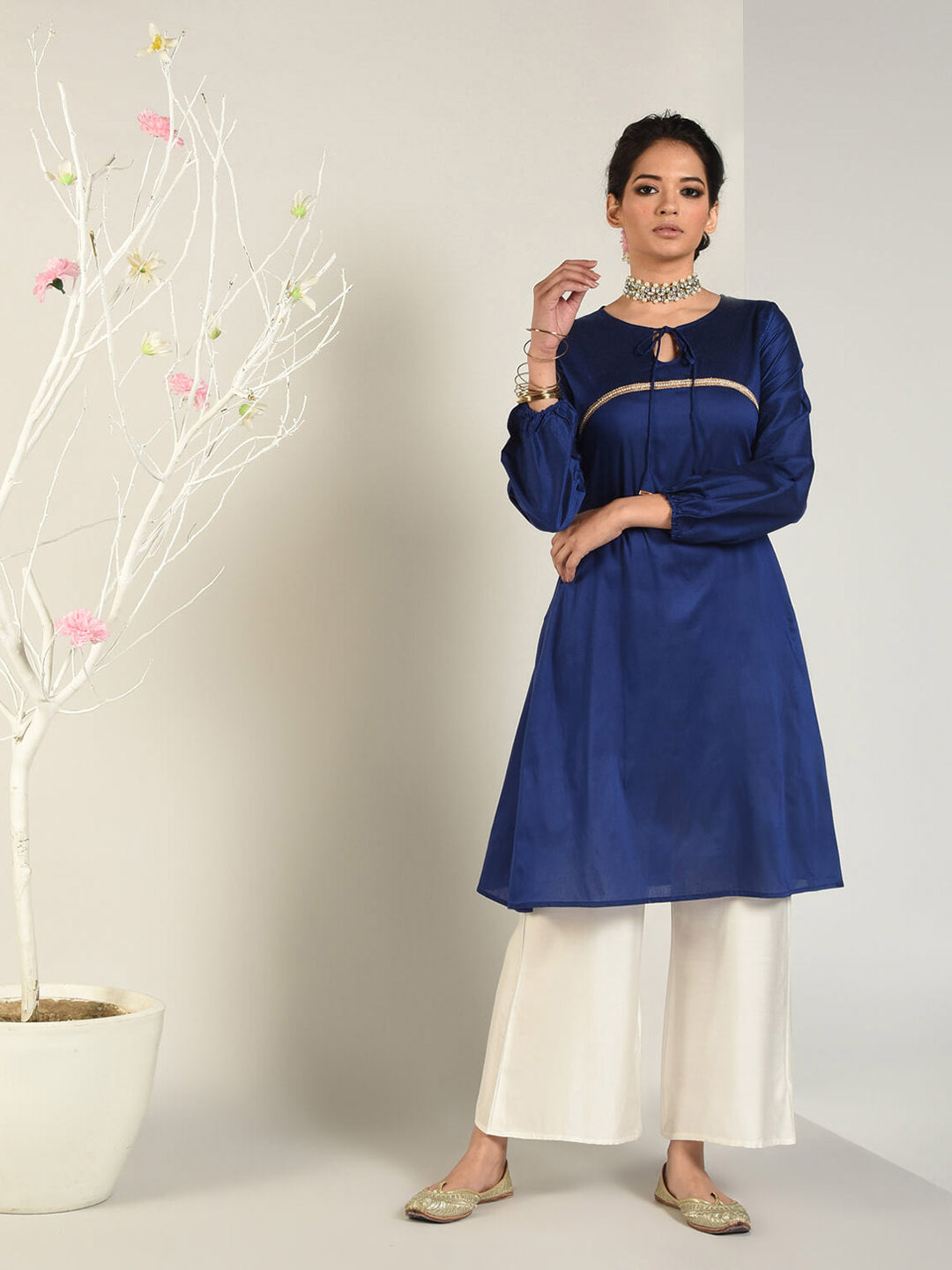 Abhishti Cotton Silk A-line Kurta with Bishop Sleeves Set