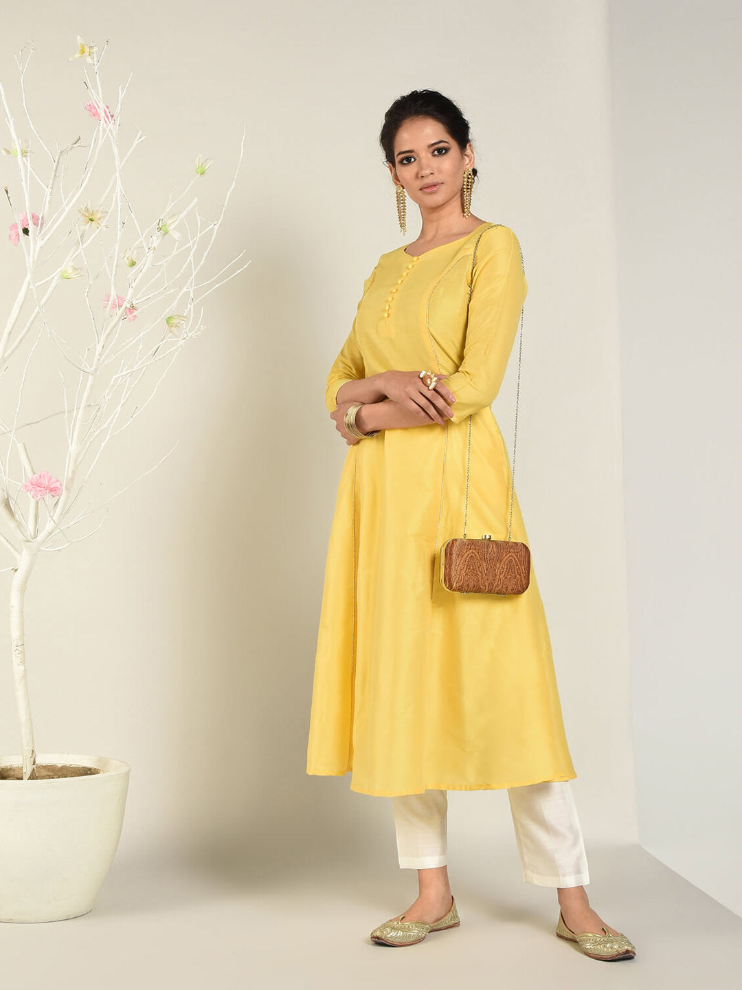 Abhishti Cotton Silk Kalidar Princess cut flared kurta Set