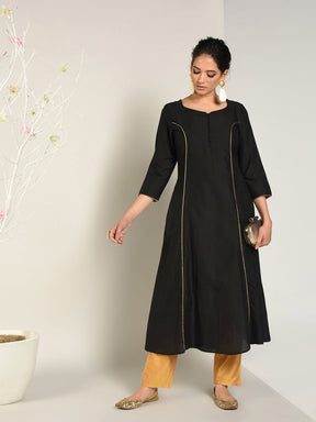 Abhishti Cotton Silk Kalidar Princess cut flared kurta Set