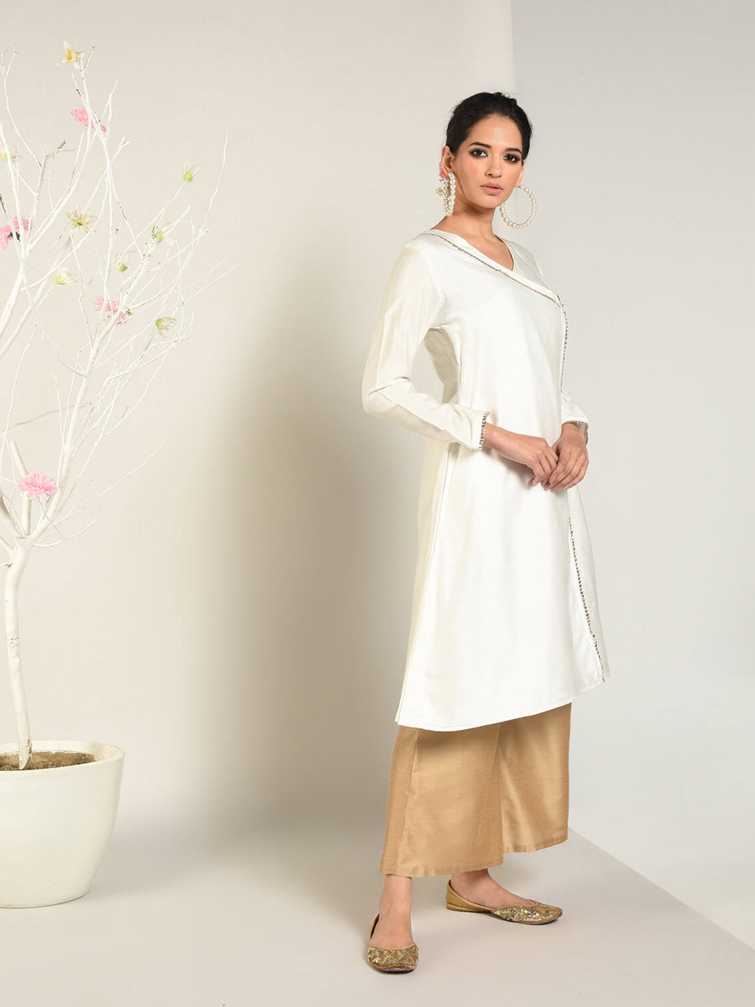 Abhishti Cotton Silk Lace Lined Angrakha Layered Kurta Set