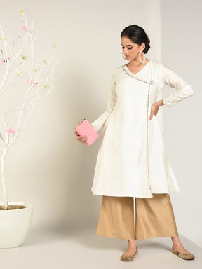 Abhishti Cotton Silk Lace Lined Angrakha Layered Kurta Set