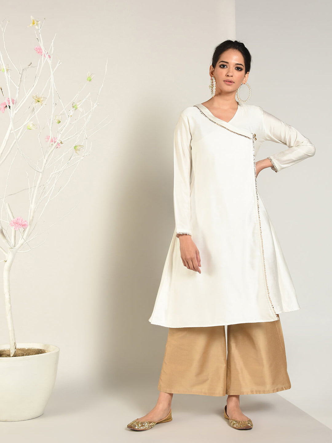 Abhishti Cotton Silk Lace Lined Angrakha Layered Kurta Set