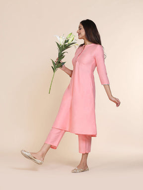 Abhishti cotton silk A-line kurta with hidden placket & pintucks with Bottom