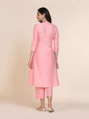 Abhishti cotton silk A-line kurta with hidden placket & pintucks with Bottom