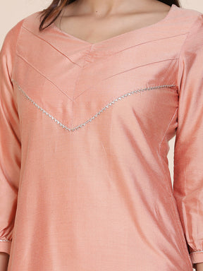 Abhishti cotton silk kurta with pintucked yoke & gathered sleeves with Bottom