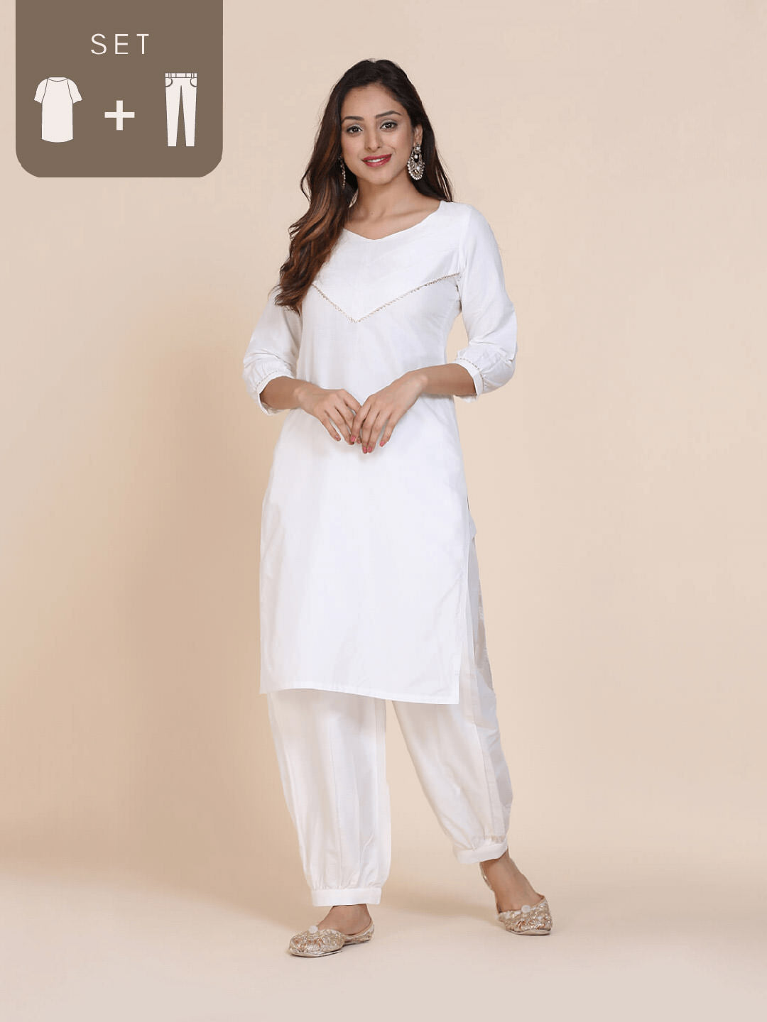 Abhishti cotton silk kurta with pintucked yoke & gathered sleeves with Bottom