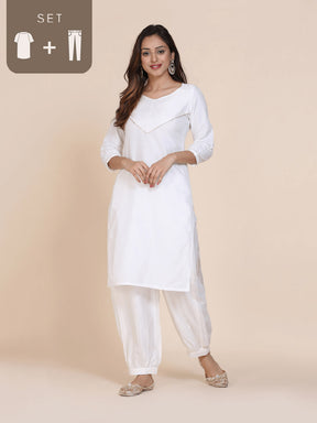 Abhishti cotton silk kurta with pintucked yoke & gathered sleeves with Bottom