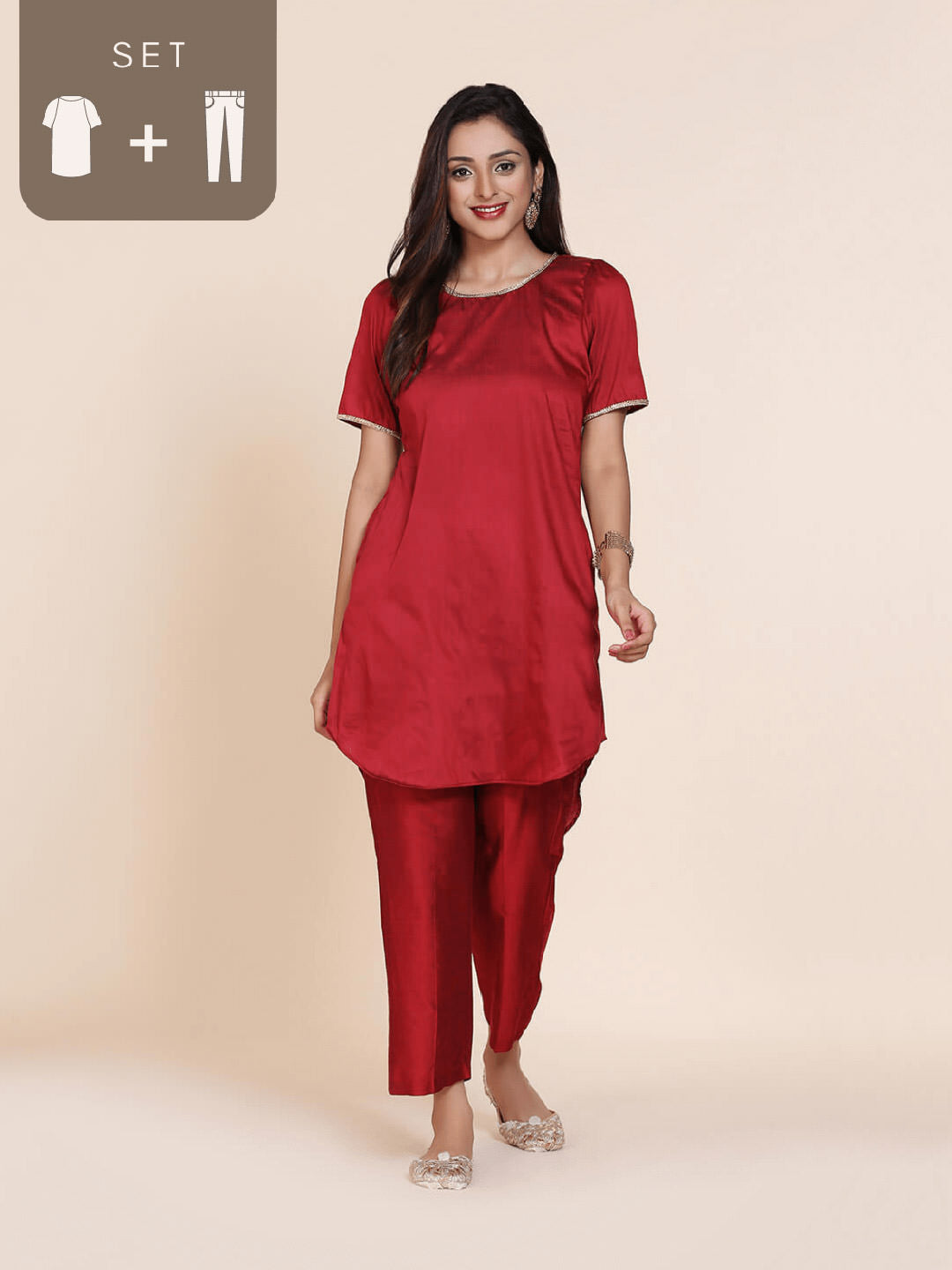 Abhishti cotton silk high-low kurta with back key hole detail with bottom