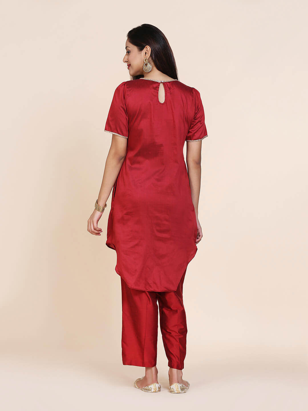 Abhishti cotton silk high-low kurta with back key hole detail with bottom