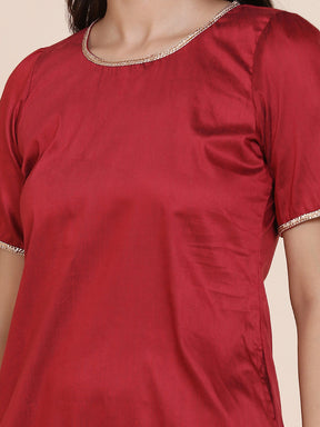 Abhishti cotton silk high-low kurta with back key hole detail with bottom