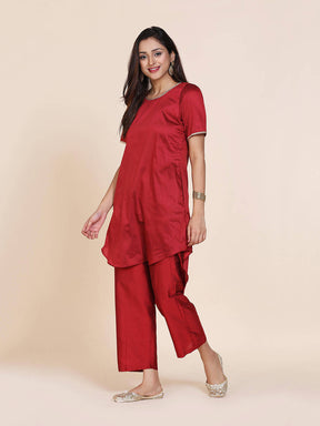 Abhishti cotton silk high-low kurta with back key hole detail with bottom