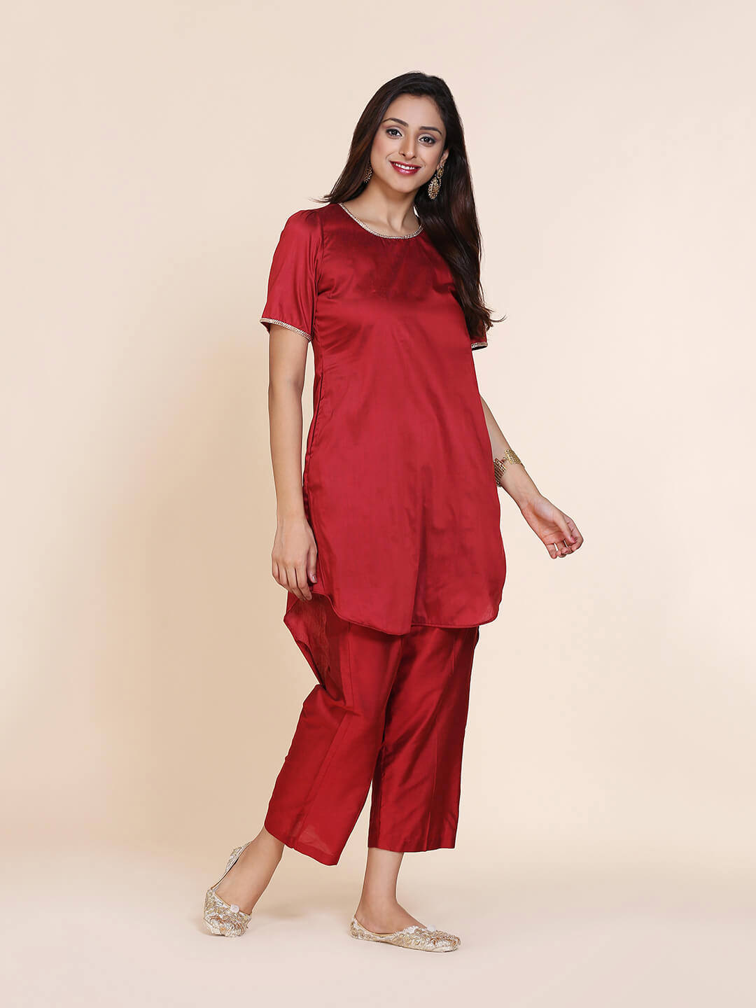 Abhishti cotton silk high-low kurta with back key hole detail with bottom