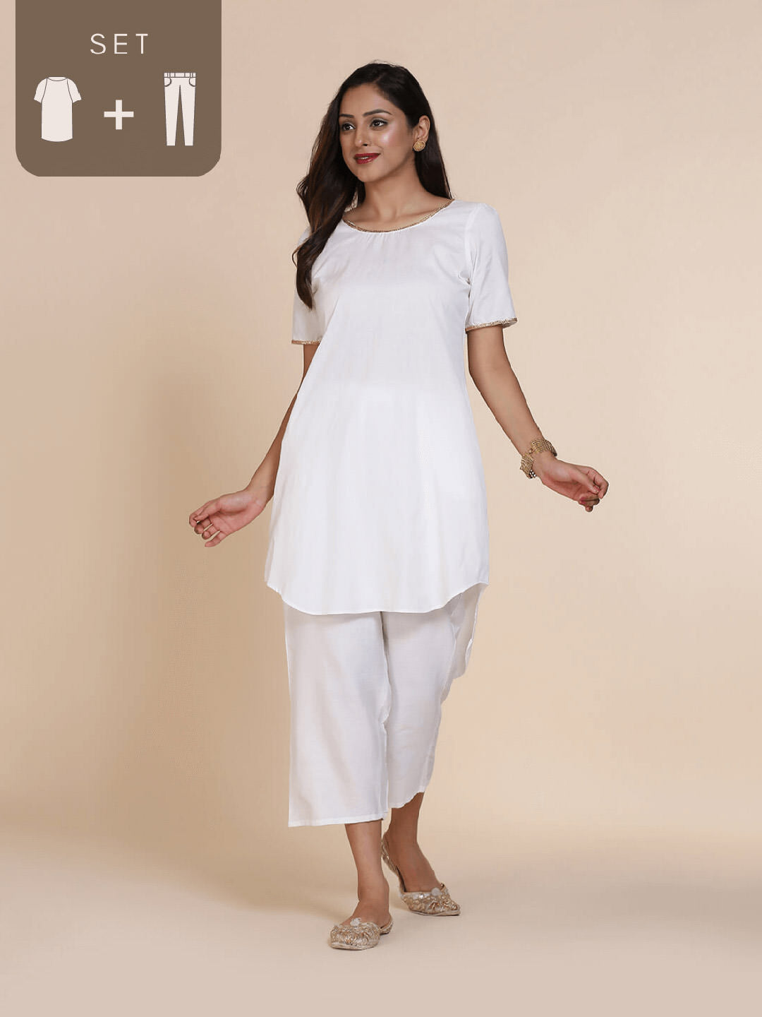 Abhishti cotton silk high-low kurta with back key hole detail with bottom