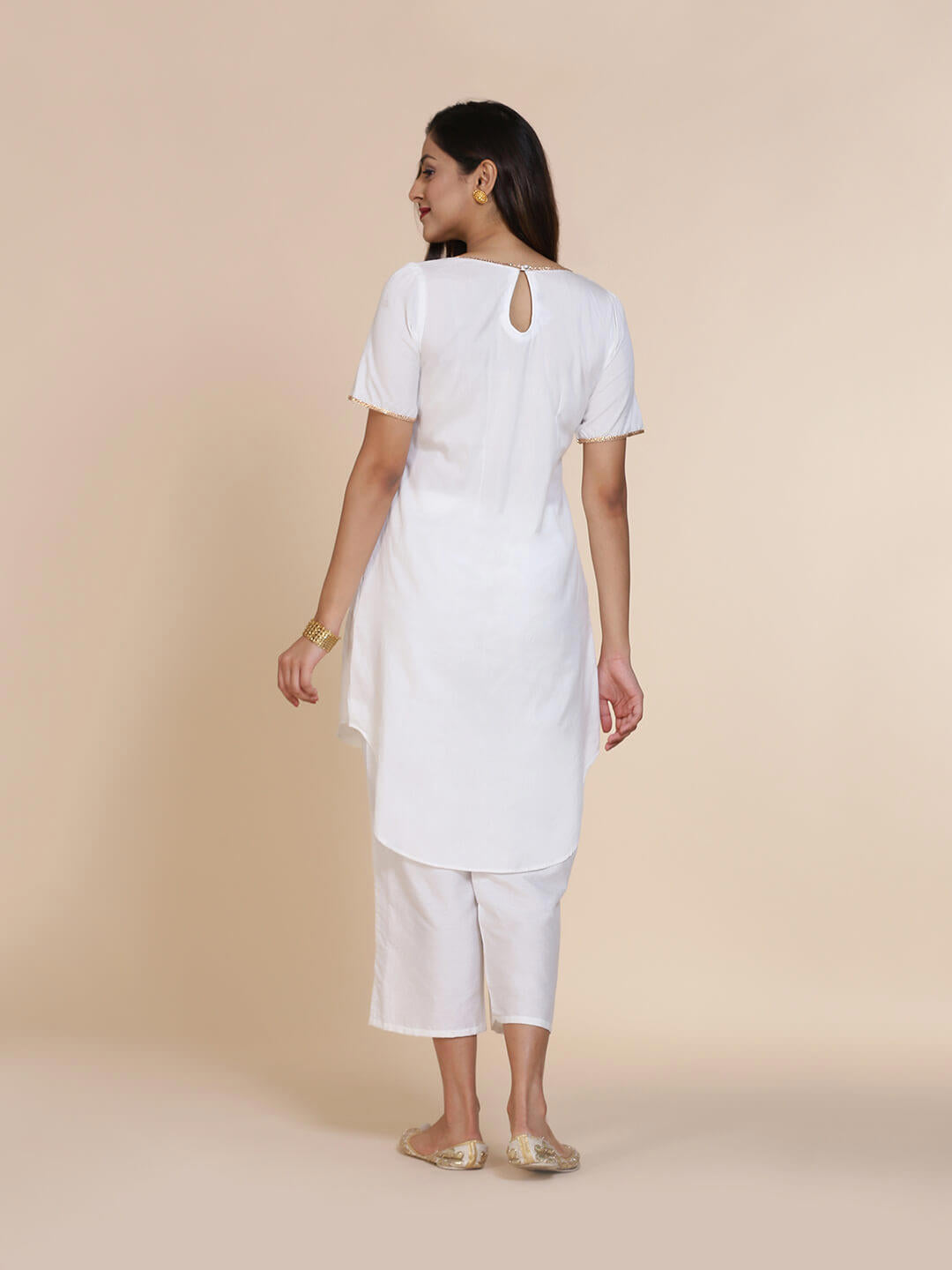 Abhishti cotton silk high-low kurta with back key hole detail with bottom