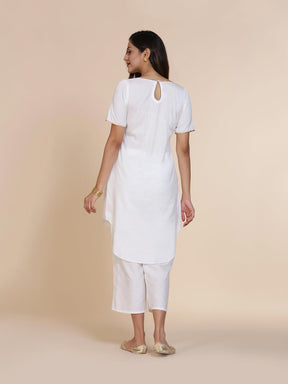 Abhishti cotton silk high-low kurta with back key hole detail with bottom
