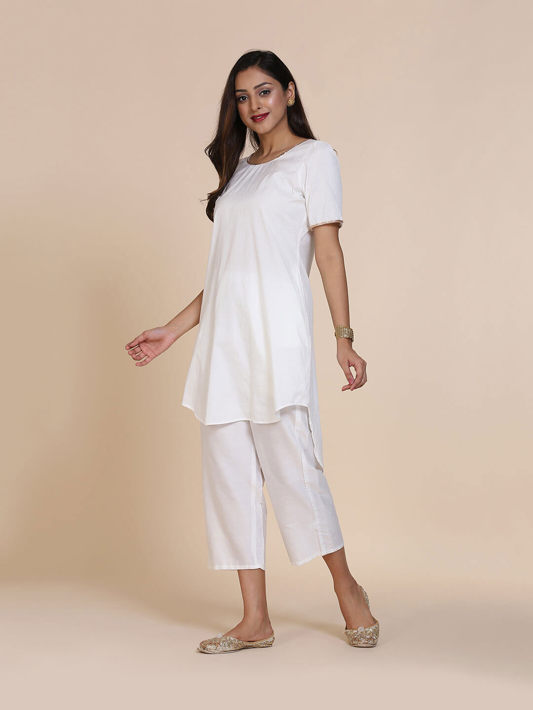 Abhishti cotton silk high-low kurta with back key hole detail with bottom