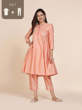 Abhsihti cotton silk kurta with side gathers & contrast details and Bottom