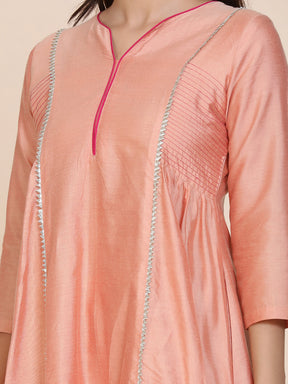Abhsihti cotton silk kurta with side gathers & contrast details and Bottom