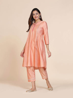 Abhsihti cotton silk kurta with side gathers & contrast details and Bottom