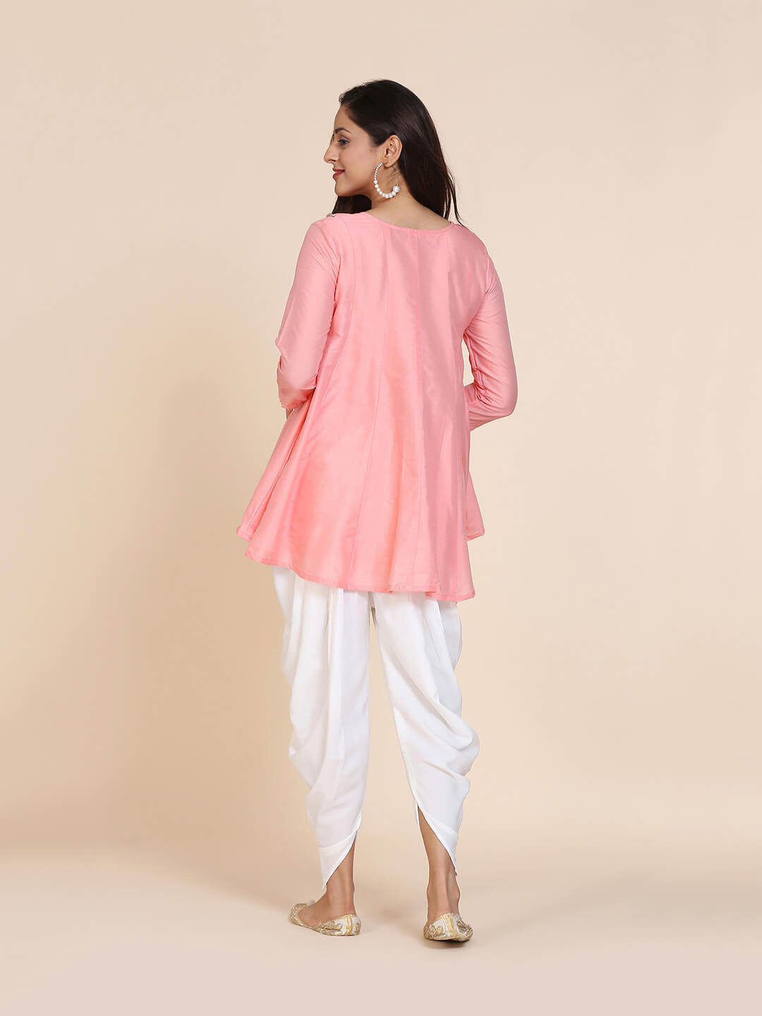 Abhishti cotton silk short panelled kurti with side lace panels and Dhoti pants