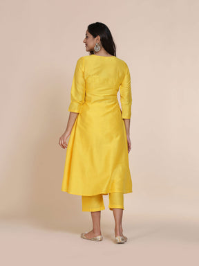 Banarasi Yellow Angrakha Kurta with Straight pants
