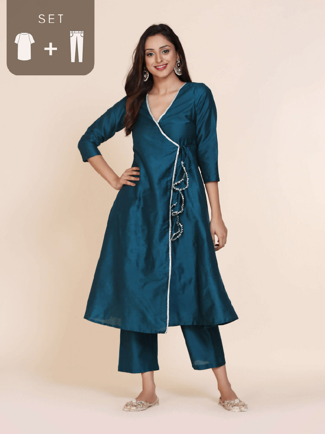 Peacock Green Kurta with Same color straight pant