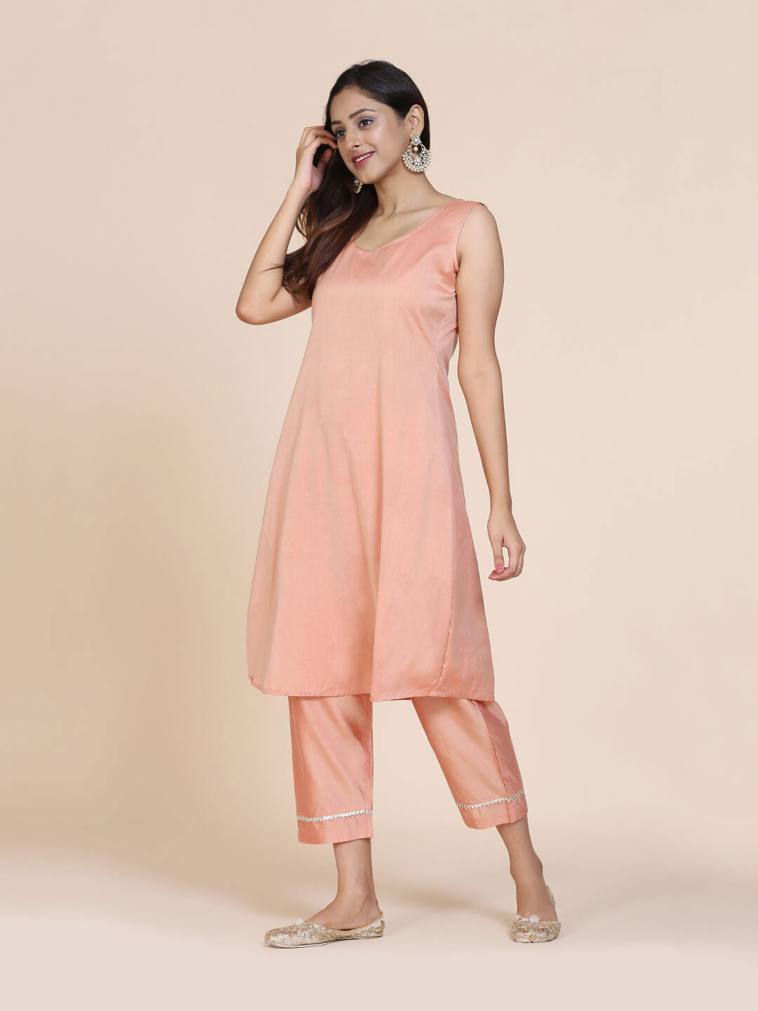 Abhsihti cotton silk sleeveless A-line kurta and bottom