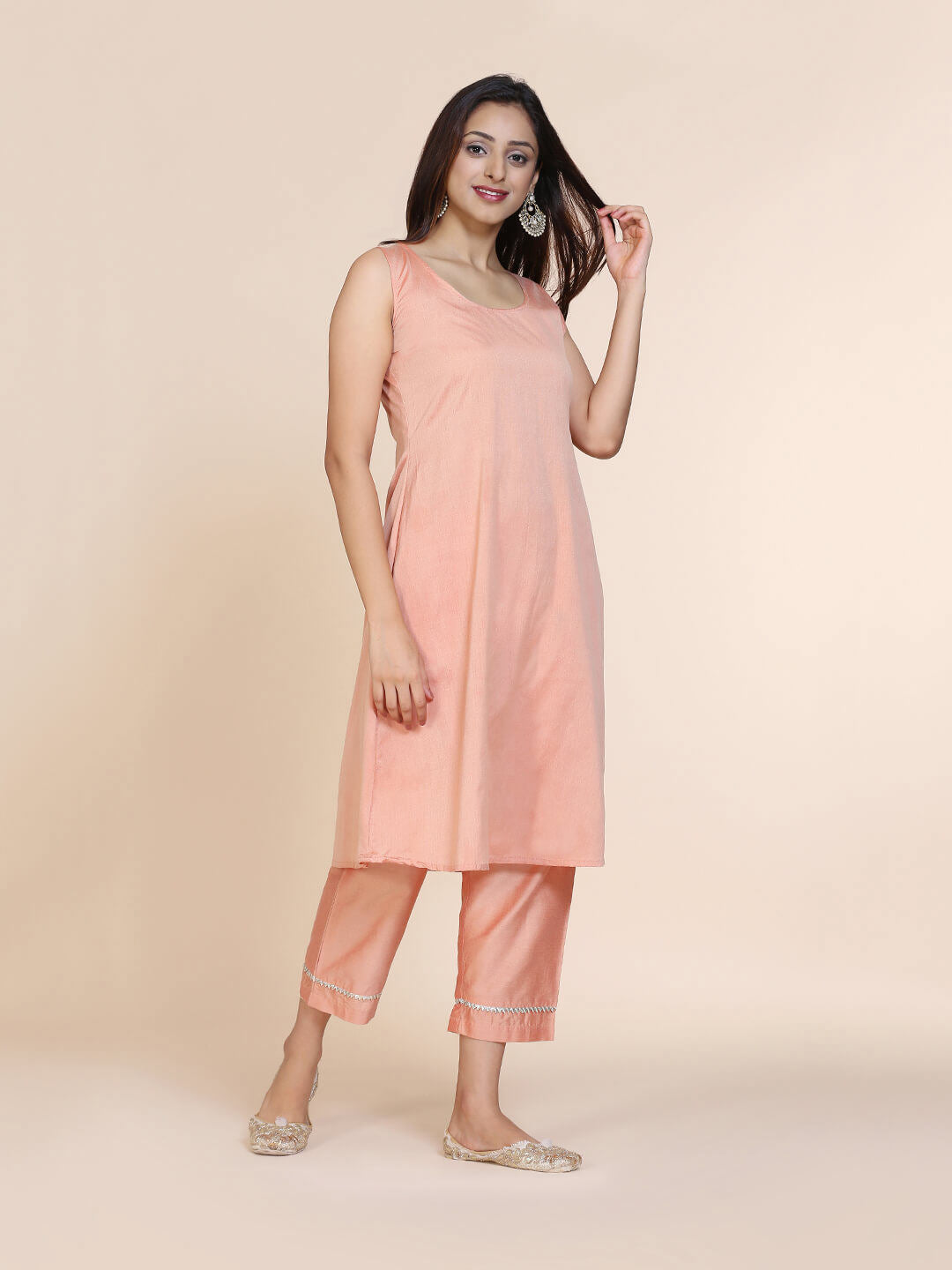 Abhsihti cotton silk sleeveless A-line kurta and bottom