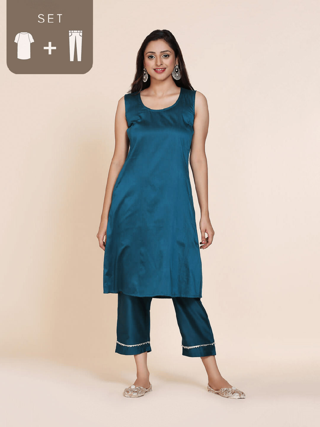 Abhsihti cotton silk sleeveless A-line kurta and bottom