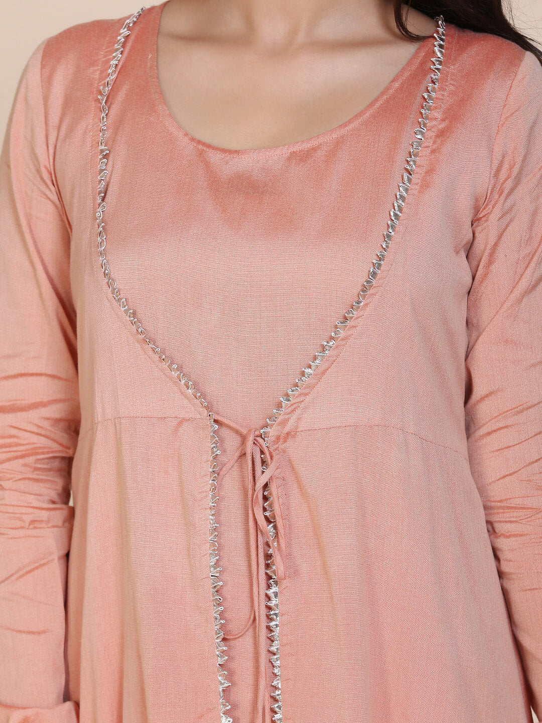 Peach Kurta & Jacket with Same color straight pant