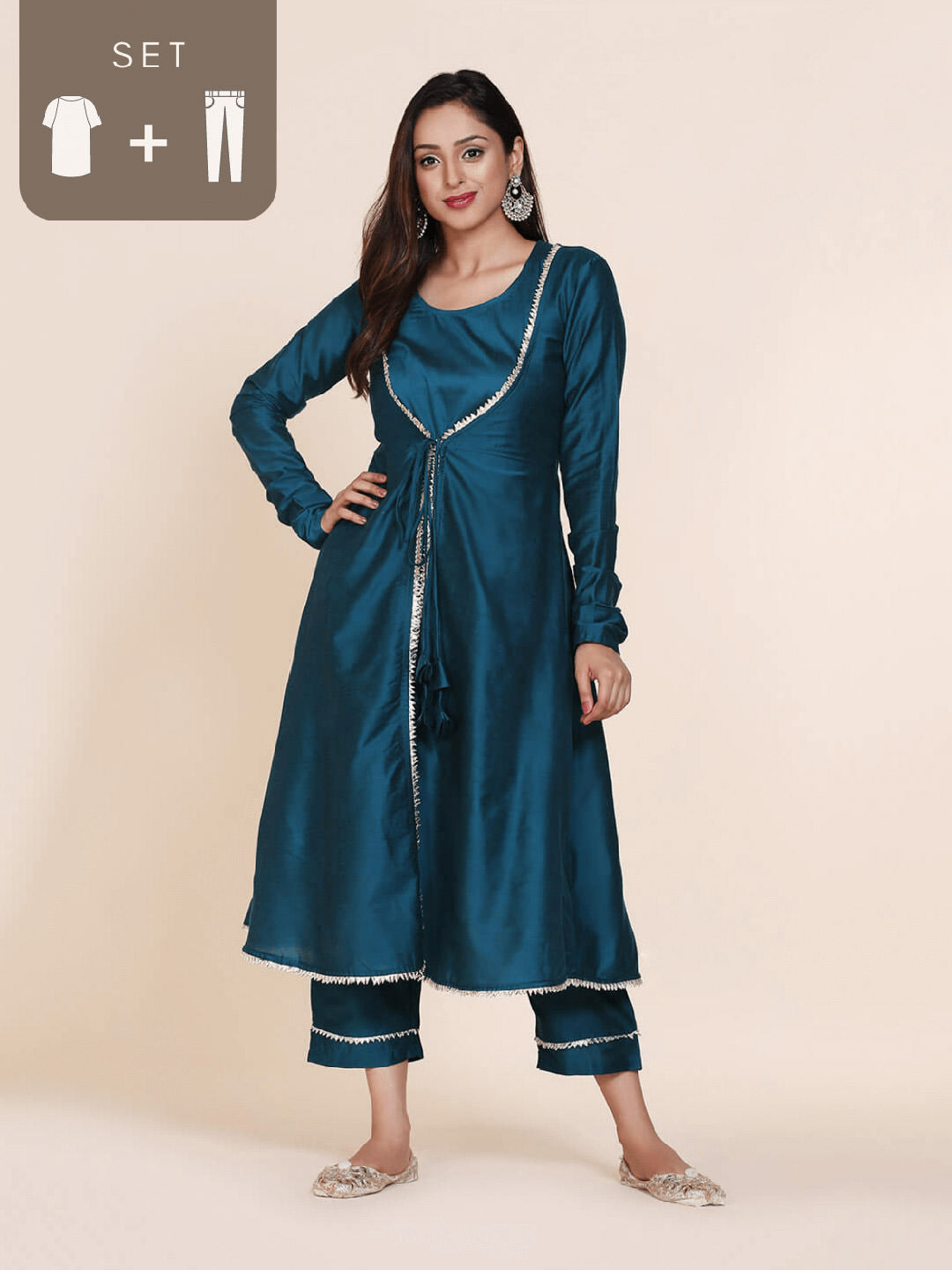 Peacock Green Kurta & Jacket with Same color straight pant