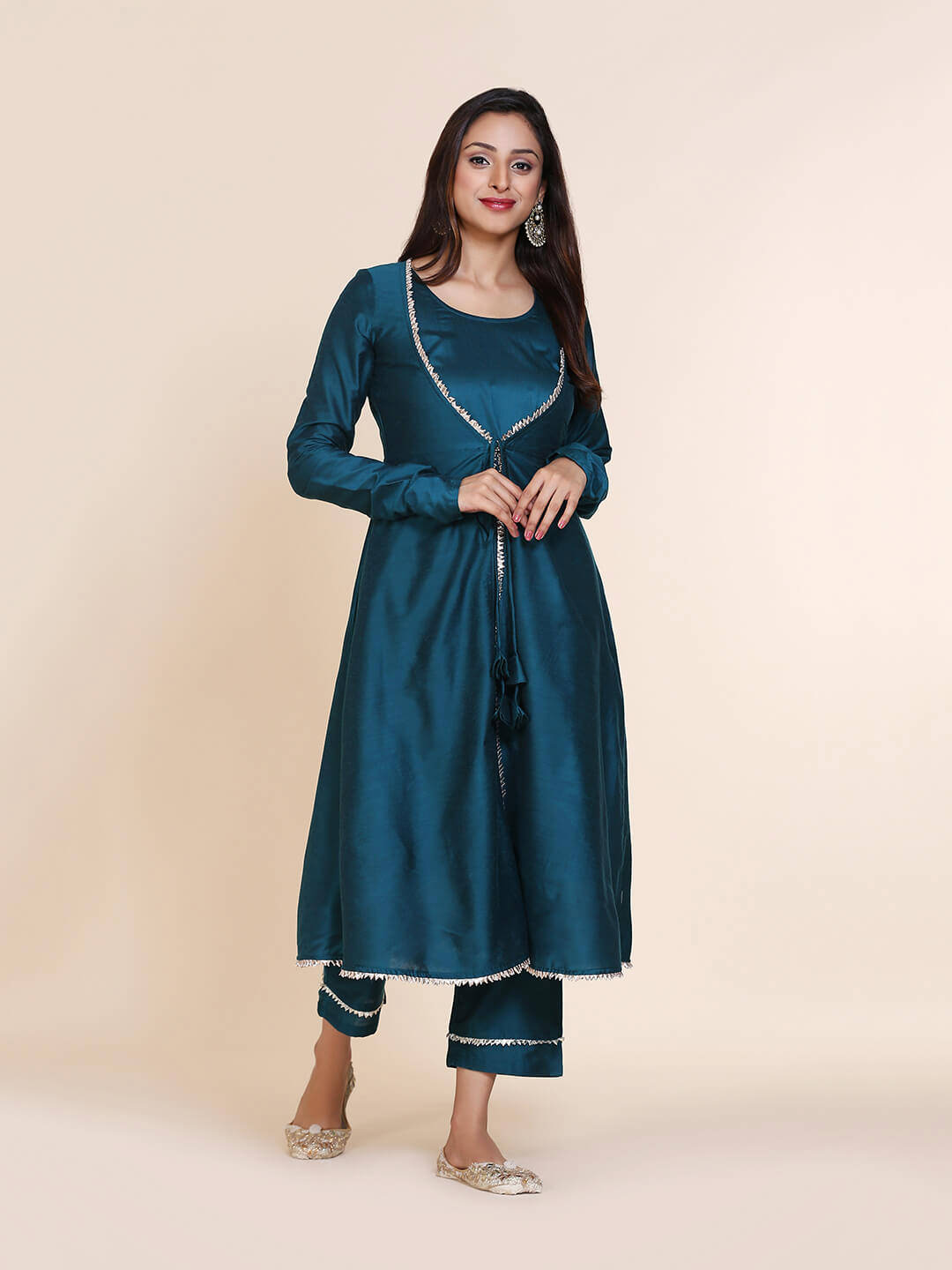 Peacock Green Kurta & Jacket with Same color straight pant