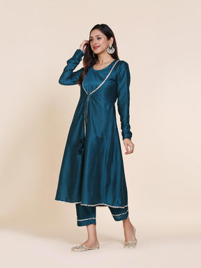 Peacock Green Kurta & Jacket with Same color straight pant