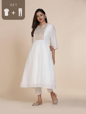 Abhsihti chanderi paneled kurta with zari work yoke and bottom
