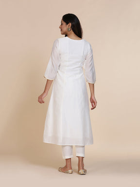 Abhsihti chanderi paneled kurta with zari work yoke and bottom