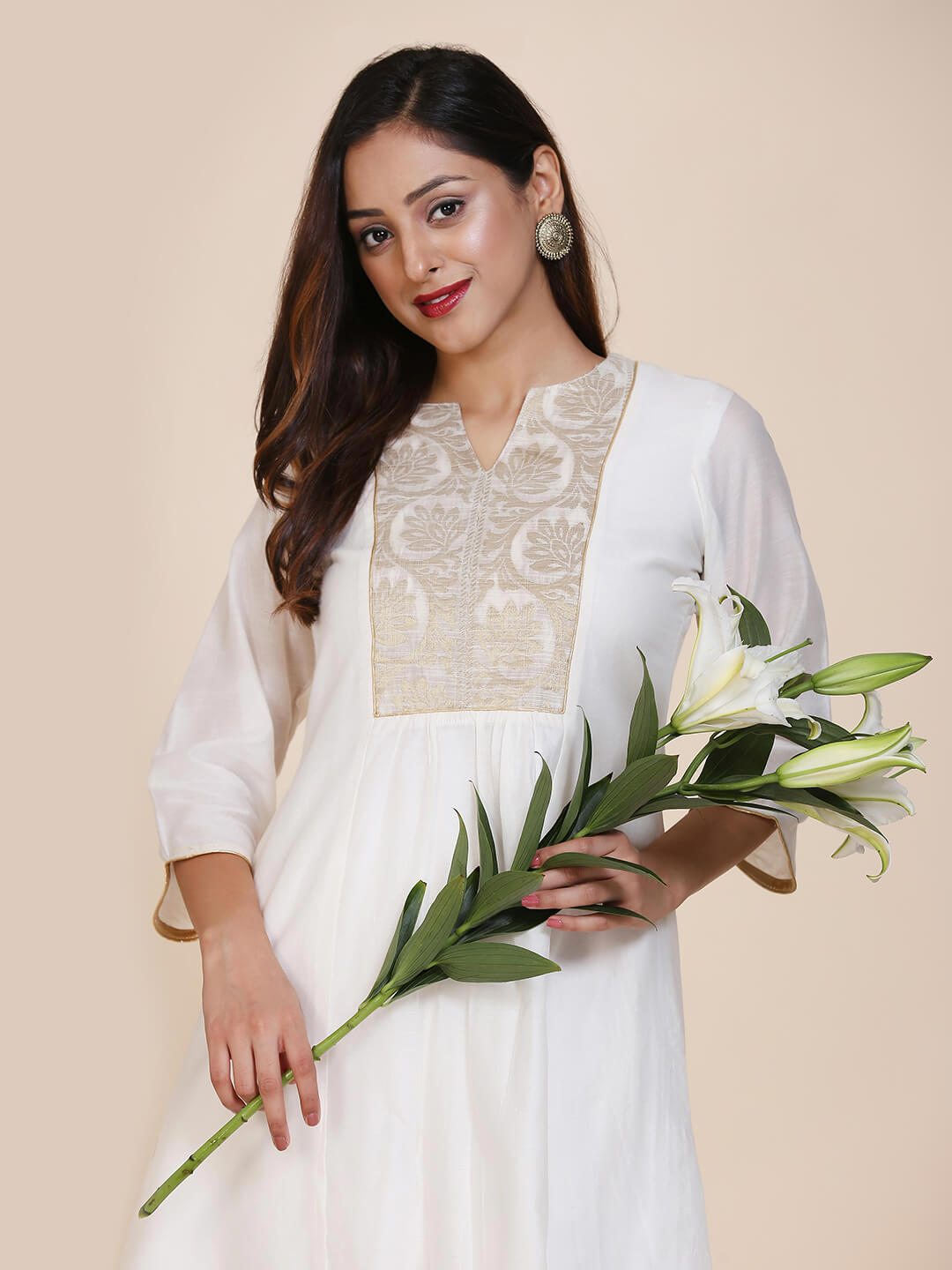 Abhsihti chanderi paneled kurta with zari work yoke and bottom