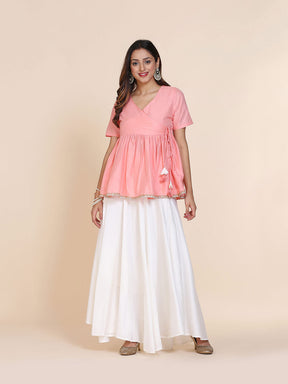 Abhishti cotton silk angrakha style top with contrast tassels and skirt