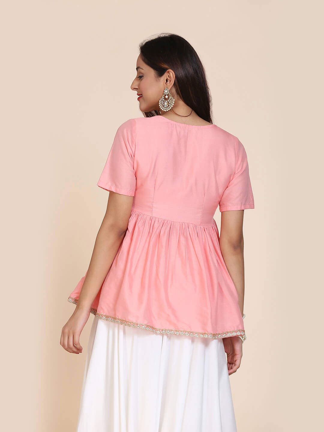 Abhishti cotton silk angrakha style top with contrast tassels and skirt