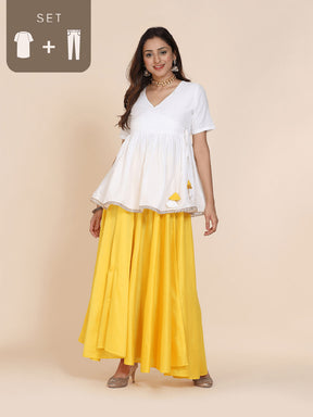 Abhishti cotton silk angrakha style top with contrast tassels and skirt