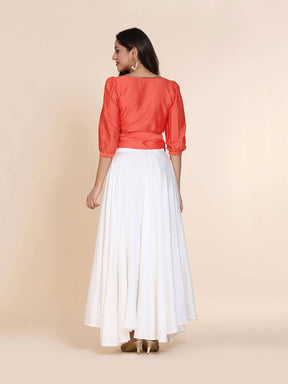 Abhsihti cotton silk wrap around top with gathered sleeves and skirt