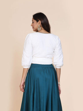Abhsihti cotton silk wrap around top with gathered sleeves and skirt