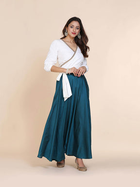 Abhsihti cotton silk wrap around top with gathered sleeves and skirt