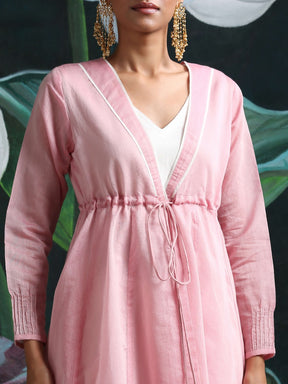 Pink Jacket & Kurta With white color kurta and bottom