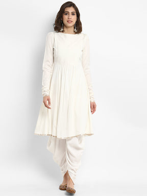 Off-White Banarasi Kurta with Dhoti Pants.