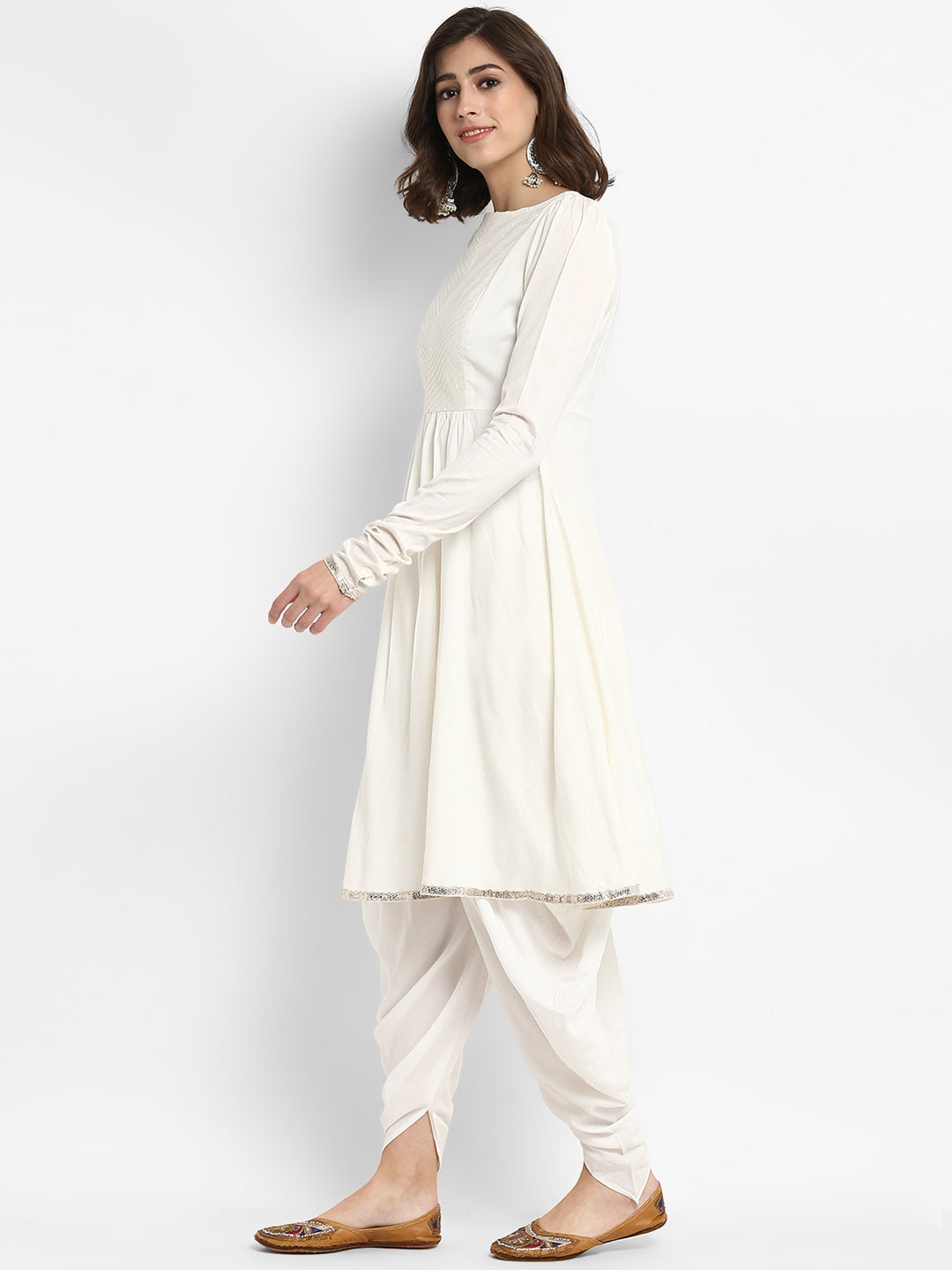 Off-White Banarasi Kurta with Dhoti Pants.