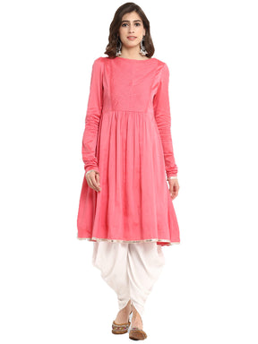 Punch Pink Flared Kurta With Dhoti Pants